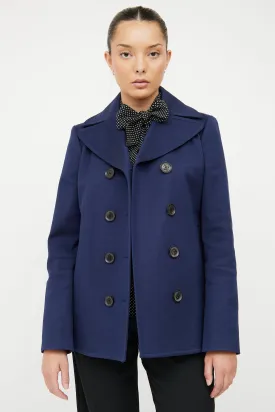 Navy Cotton Double Breasted Pea Coat