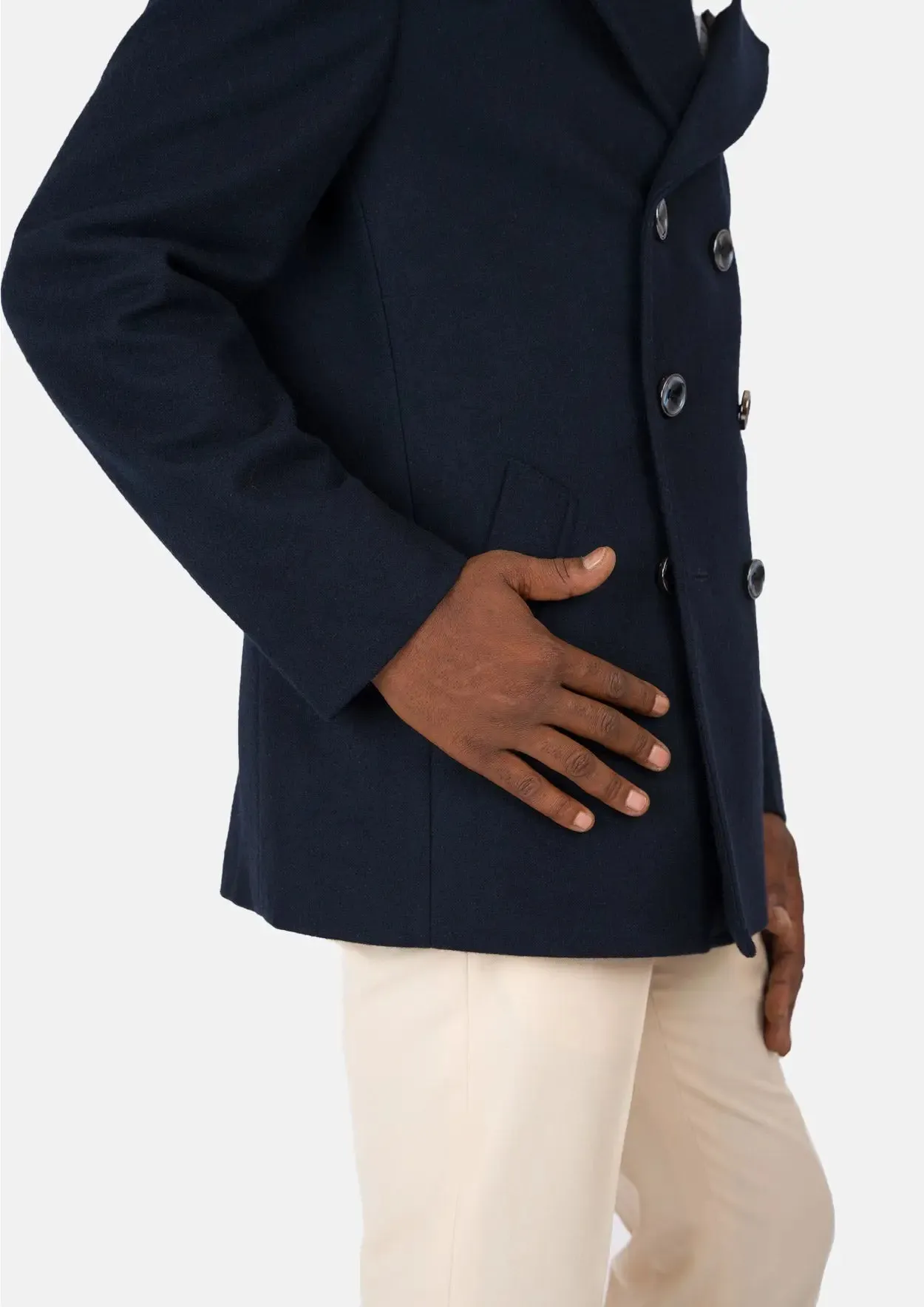 Navy Wool Signature Short Peacoat