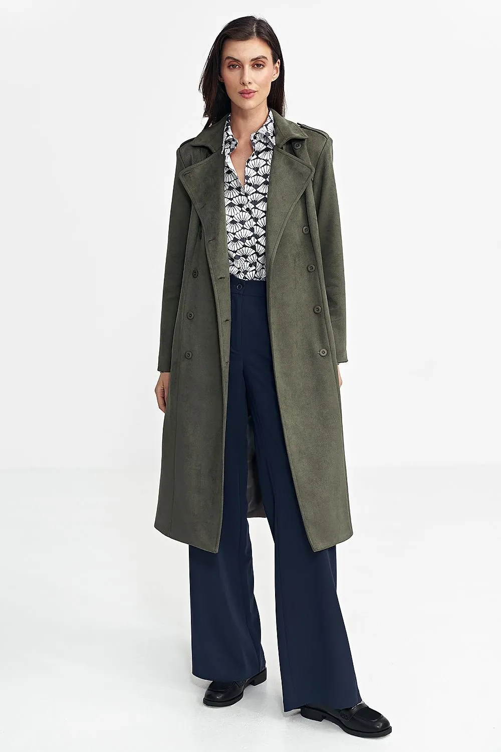 Nubuck Button Closure Knee Length Coat