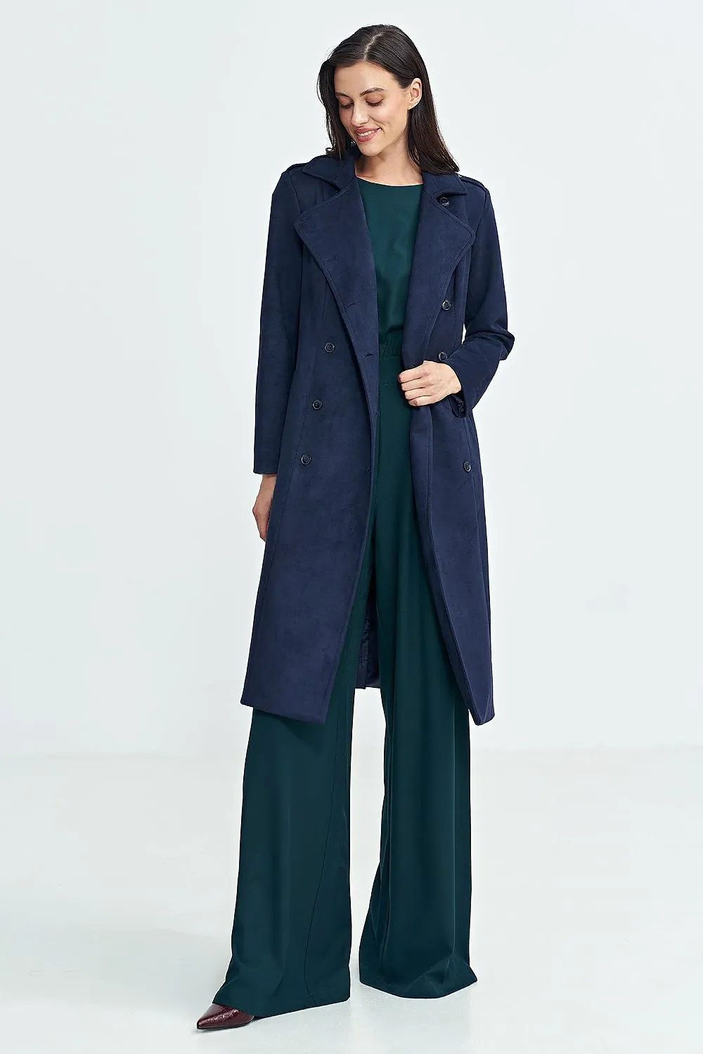 Nubuck Button Closure Knee Length Coat