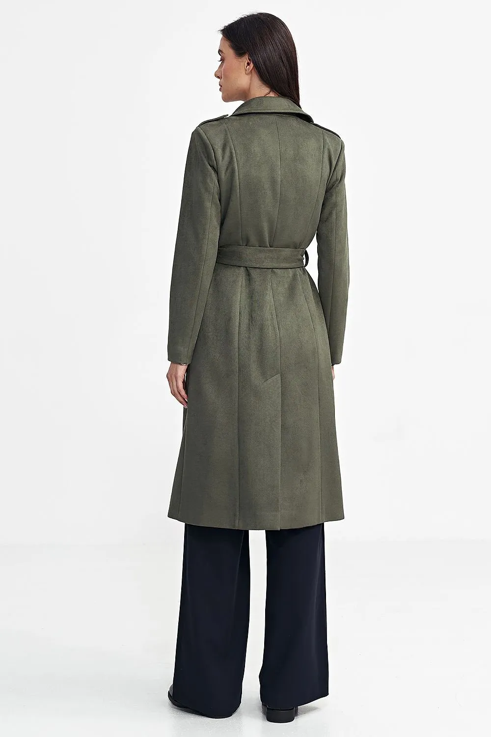 Nubuck Button Closure Knee Length Coat