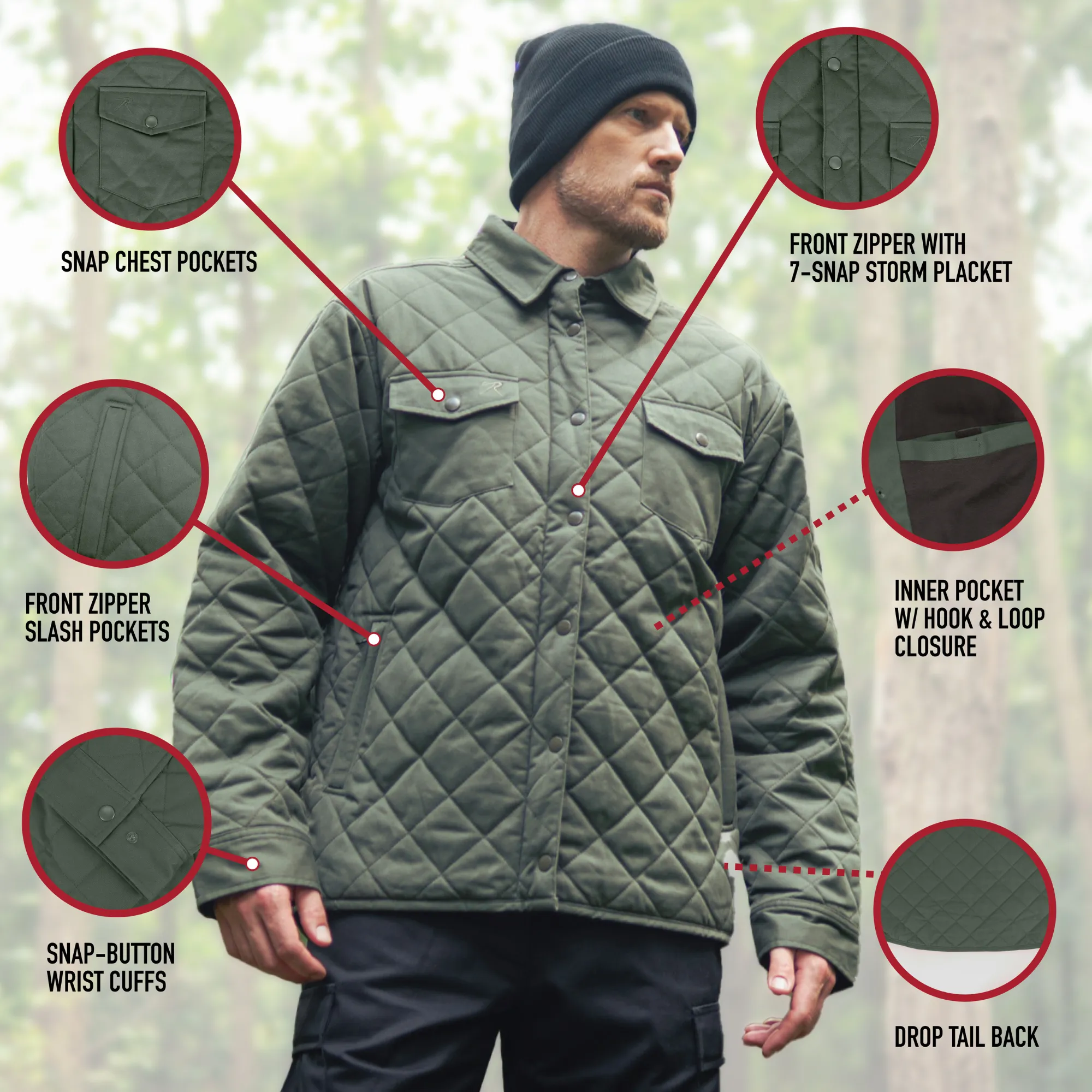 Olive Drab - Diamond Quilted Cotton Jacket