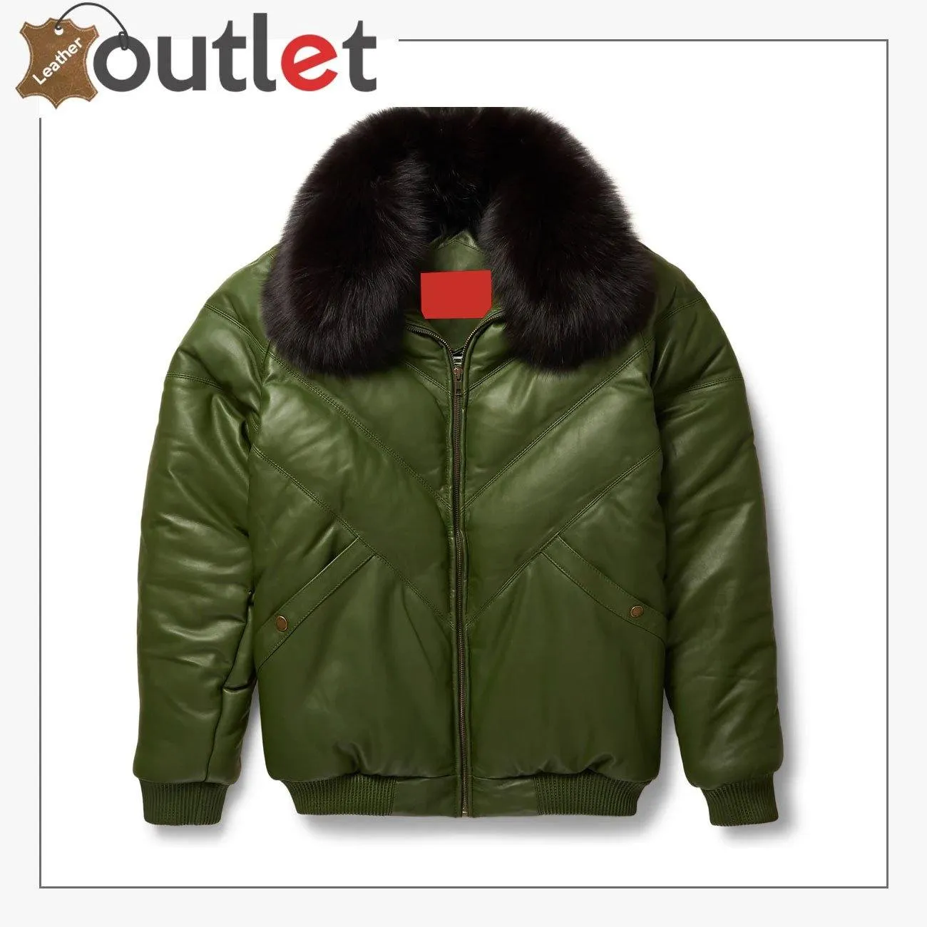 Olive Leather V Bomber Mens Jacket