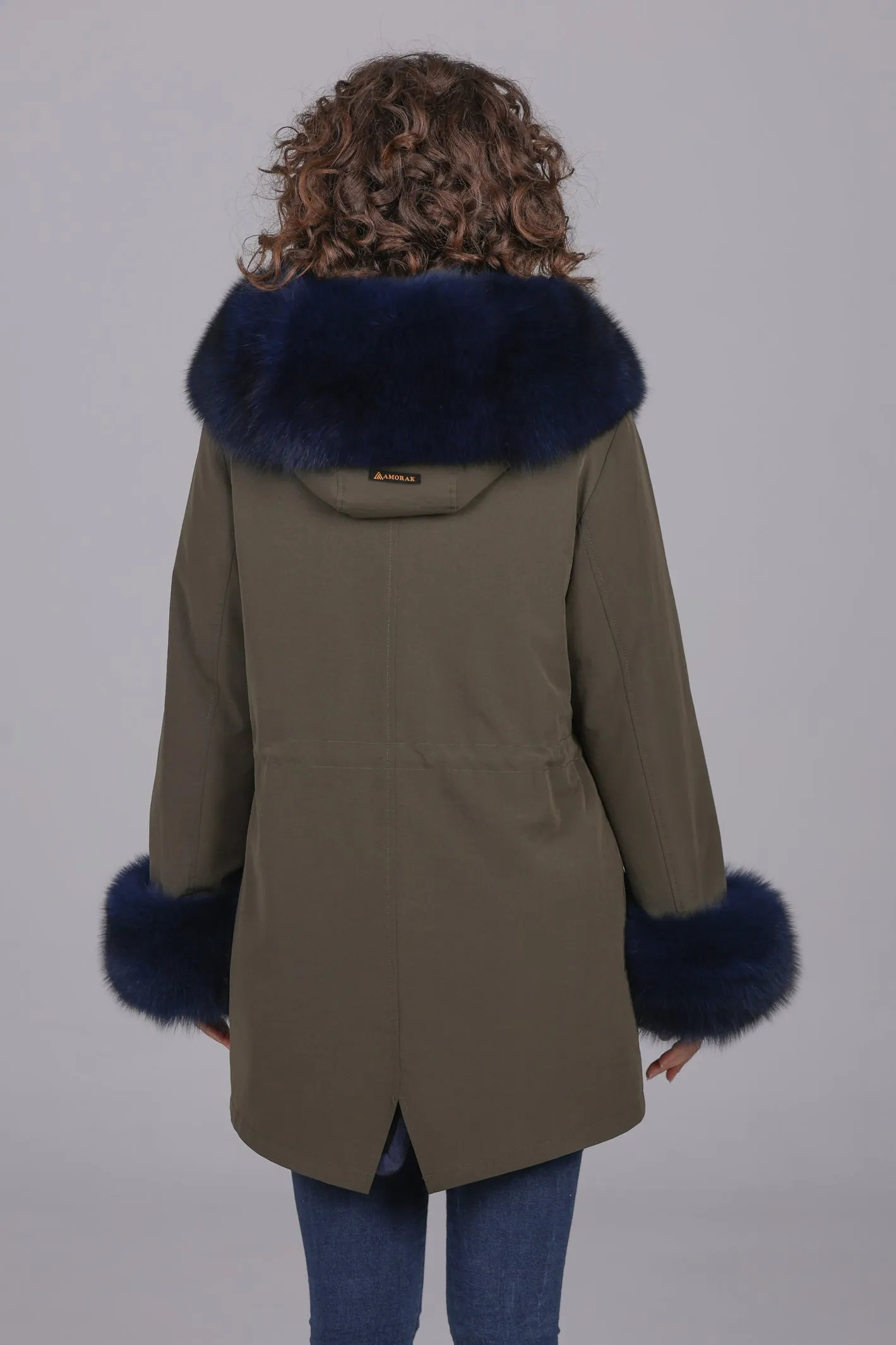 parka in cotone tecnico impermeabile long blue