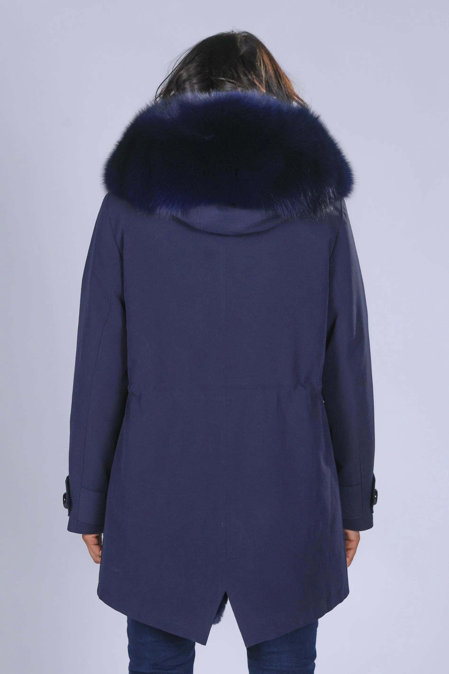 parka in cotone tecnico impermeabile long blue