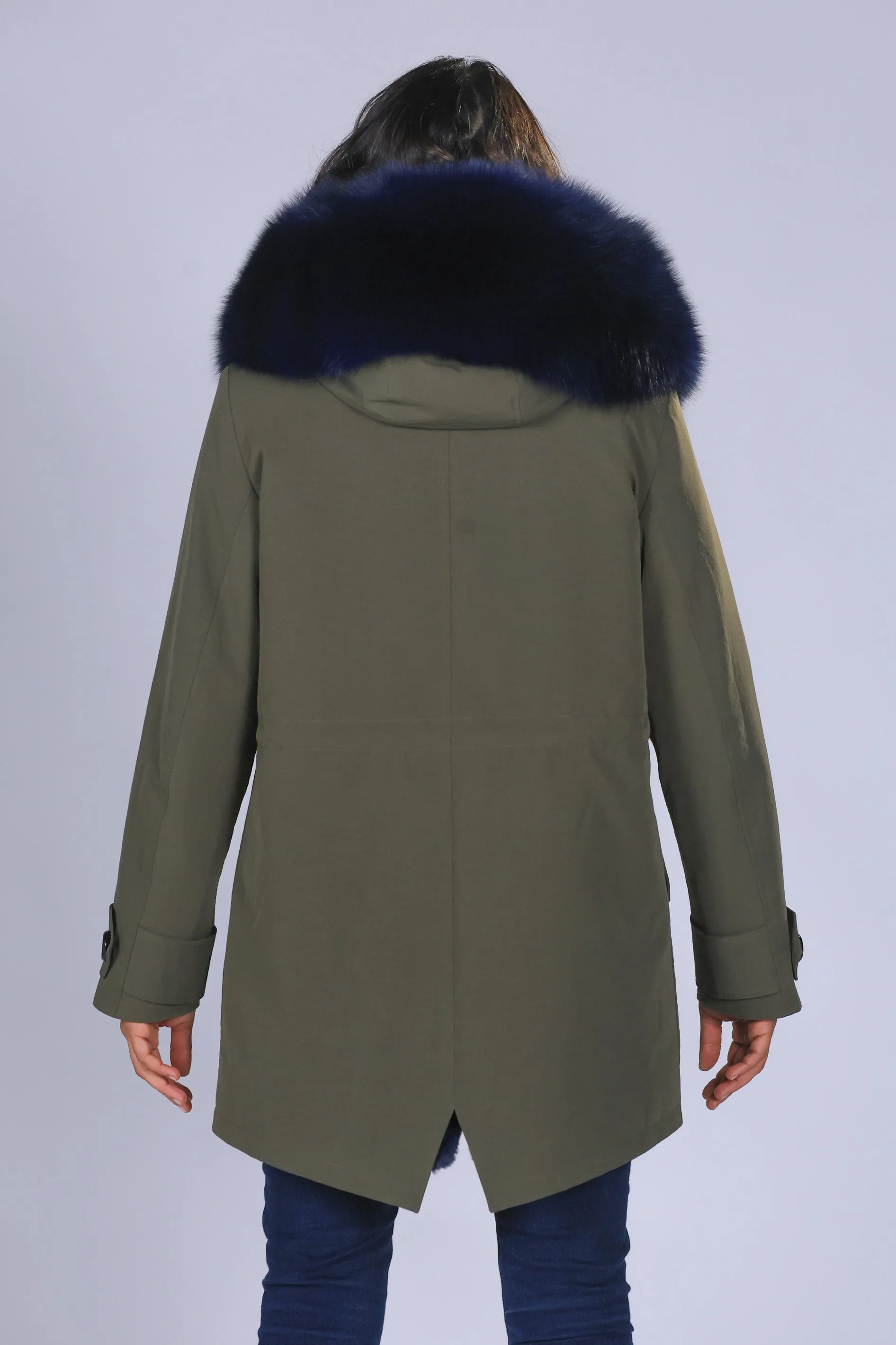 parka in cotone tecnico impermeabile long blue