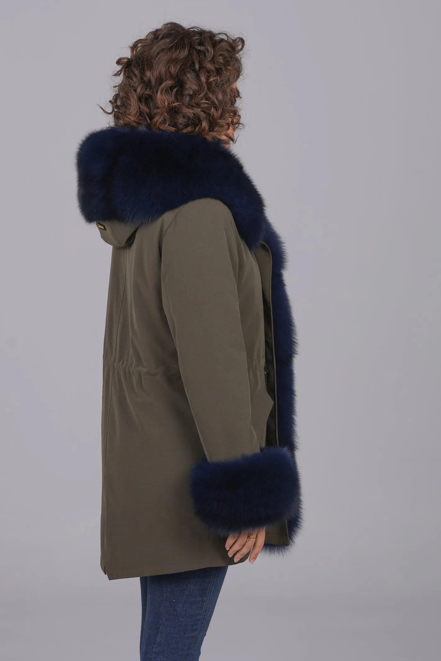 parka in cotone tecnico impermeabile long blue