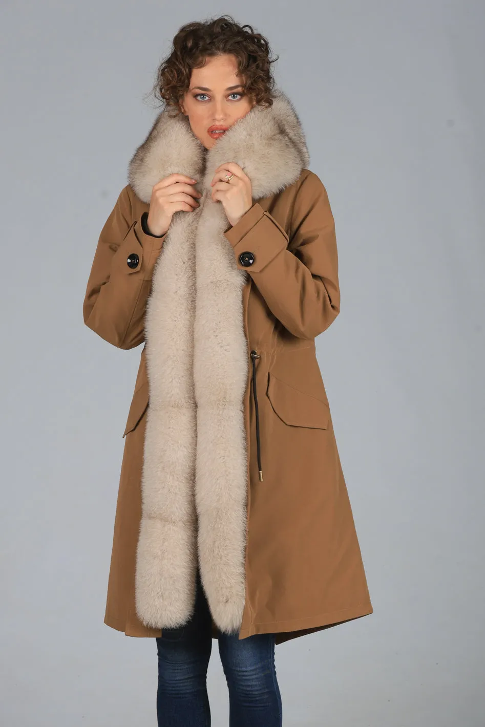 Parka in cotone tecnico impermeabile X-long beige