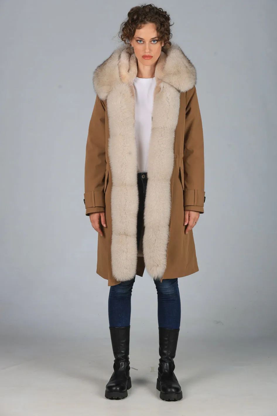 Parka in cotone tecnico impermeabile X-long beige