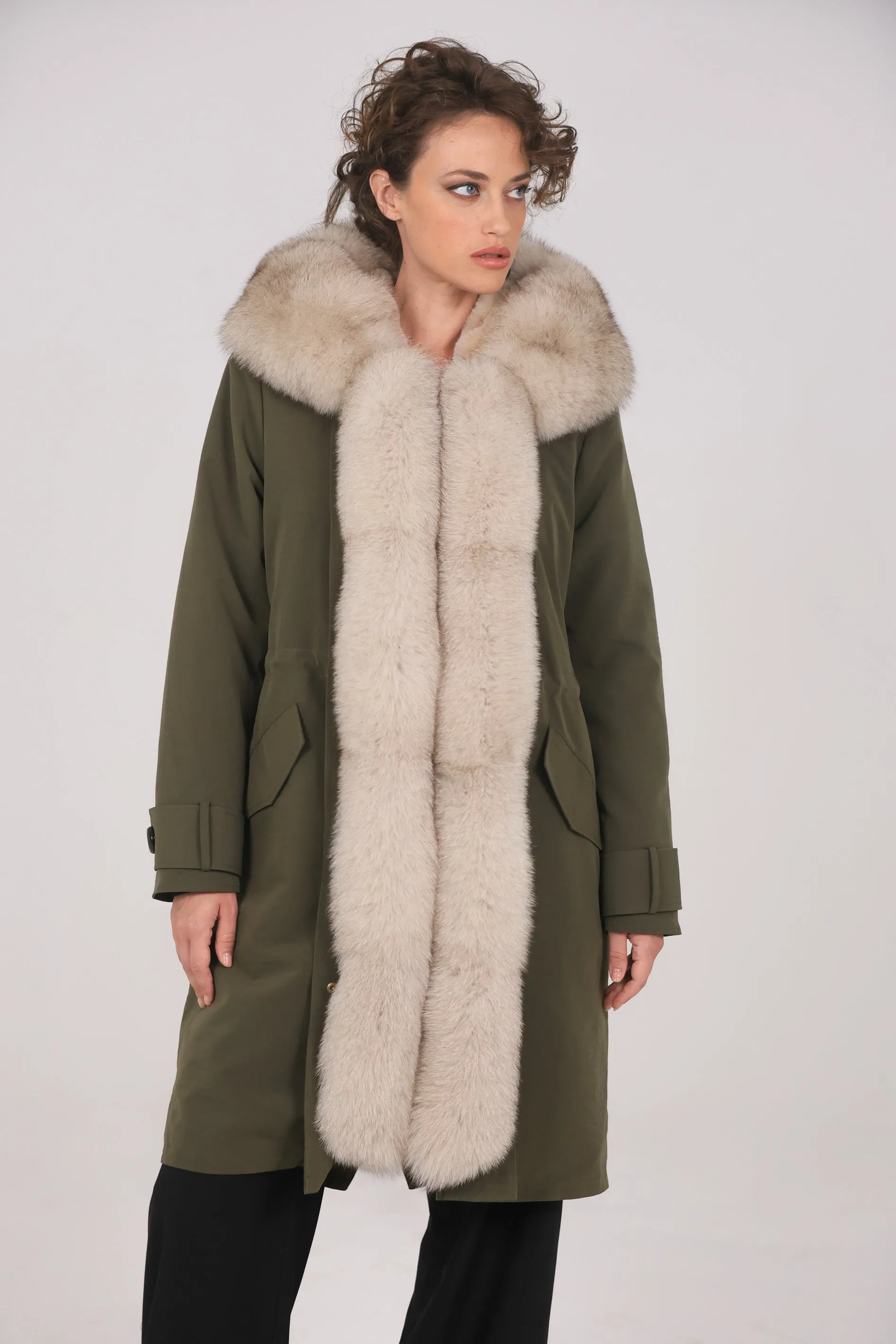 Parka in cotone tecnico impermeabile X-long beige