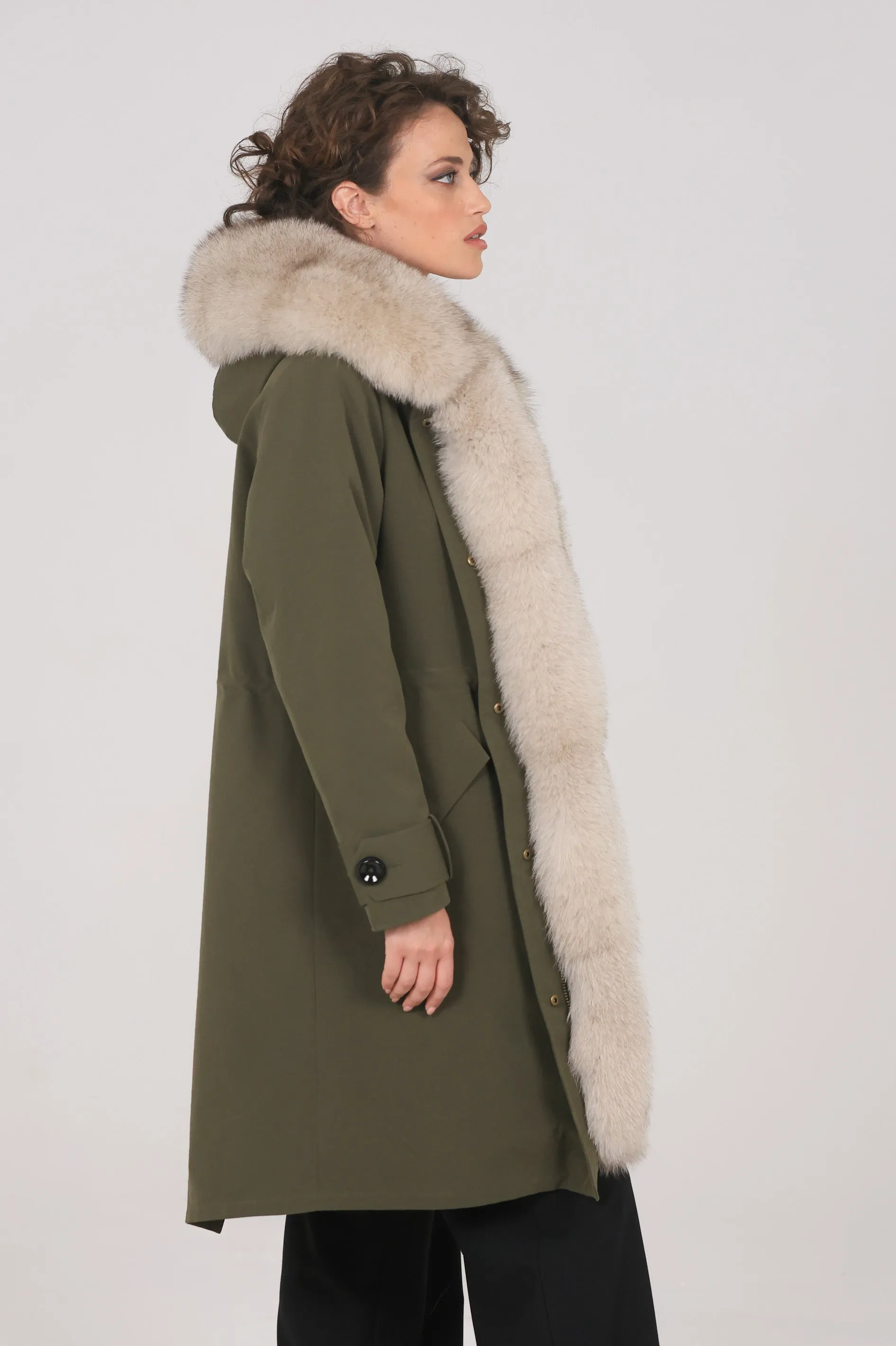 Parka in cotone tecnico impermeabile X-long beige