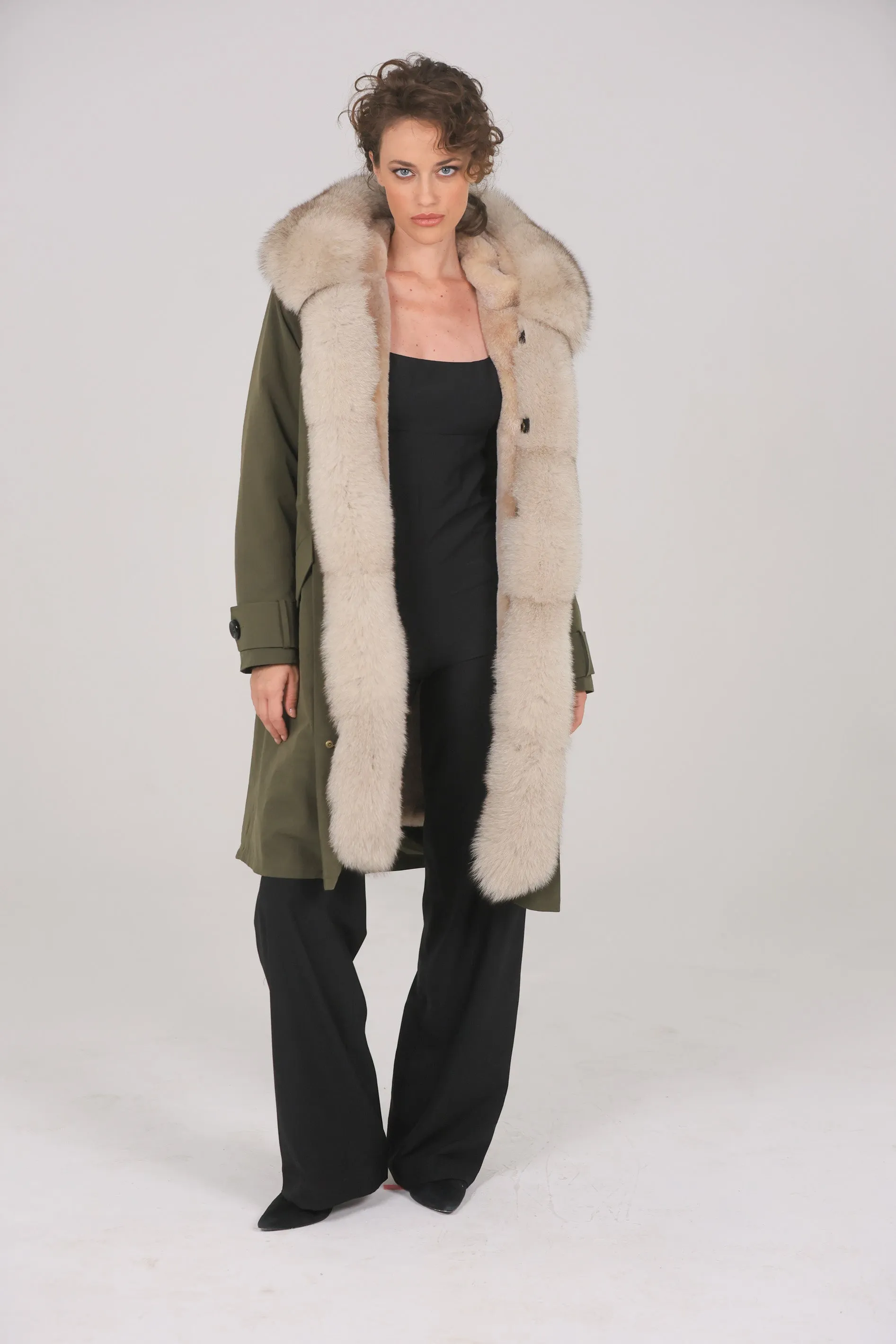 Parka in cotone tecnico impermeabile X-long beige