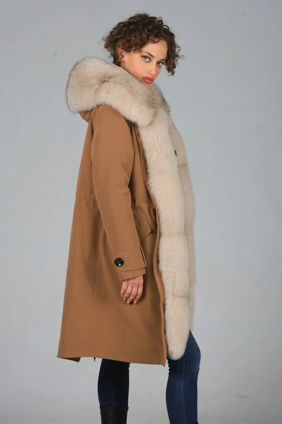 Parka in cotone tecnico impermeabile X-long beige