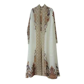 Pleated Coat Cape Arabic Robe with Floral and Geometric Patterns