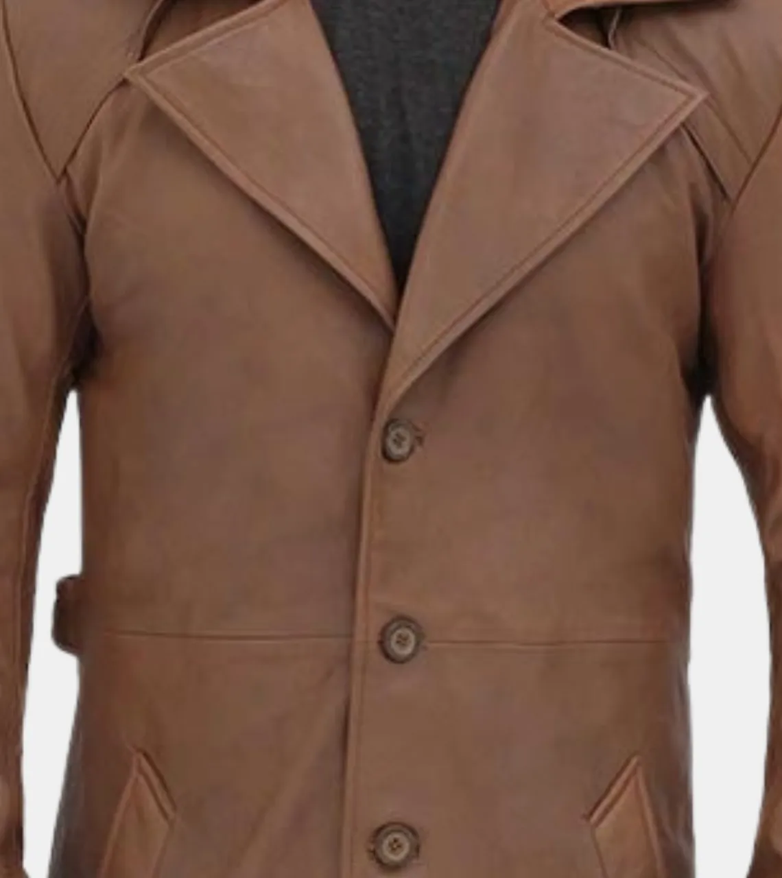 Rier Men's Tan Brown Leather Trench Coat