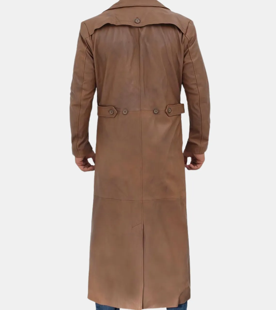 Rier Men's Tan Brown Leather Trench Coat