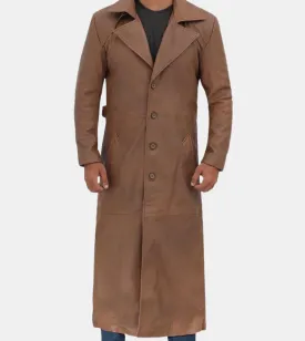 Rier Men's Tan Brown Leather Trench Coat