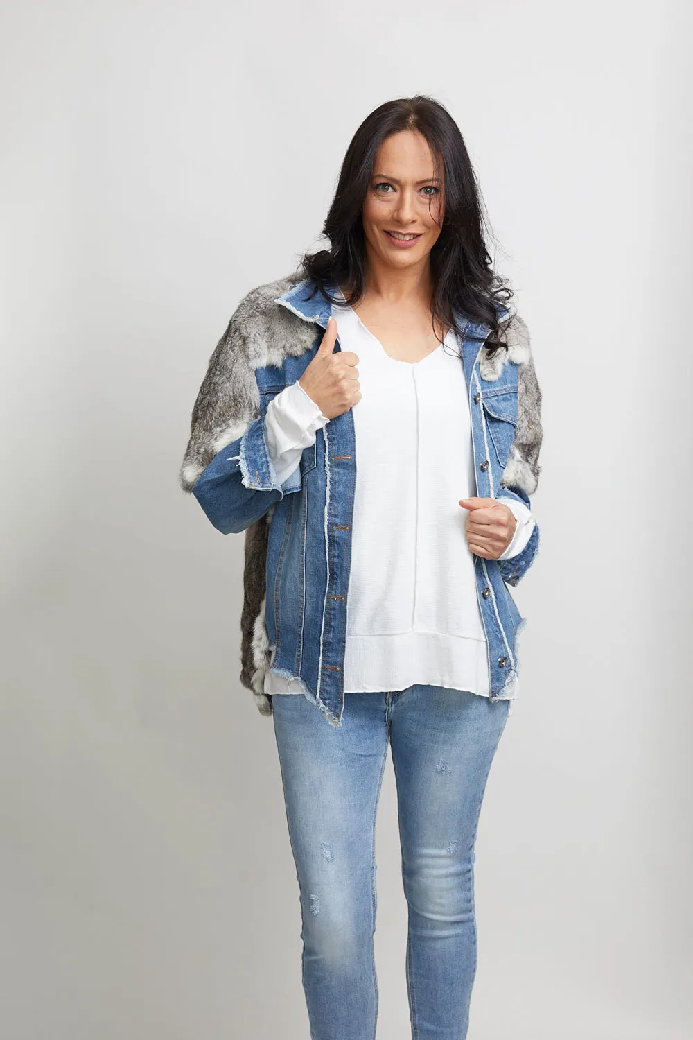 SAKATA - DENIM JACKET WITH FUR