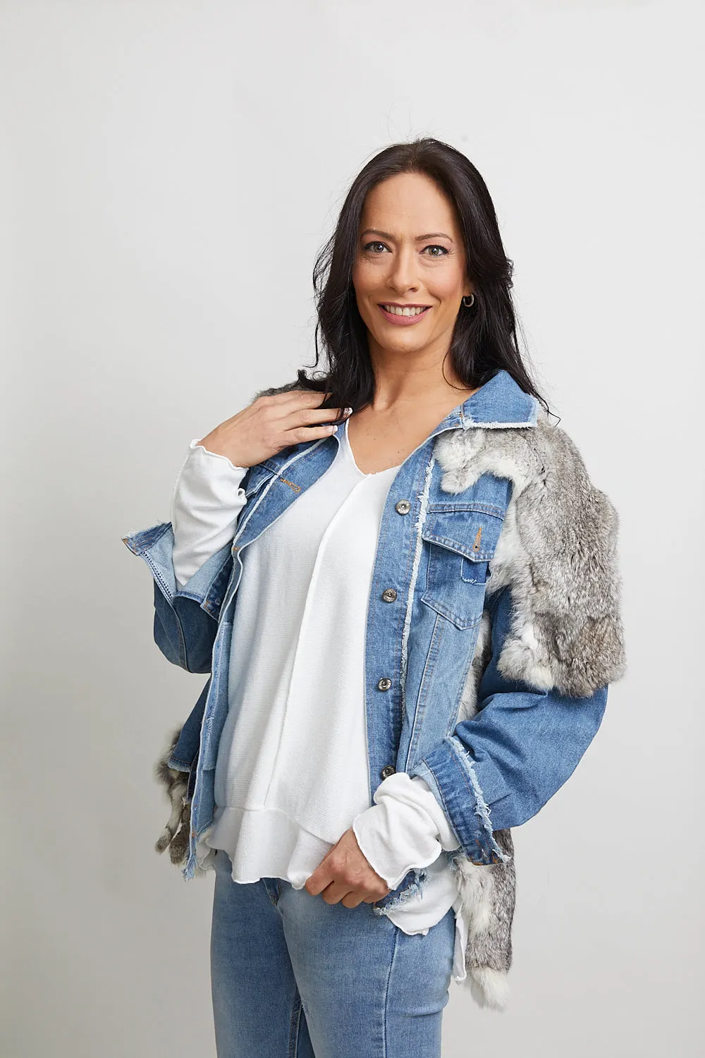 SAKATA - DENIM JACKET WITH FUR