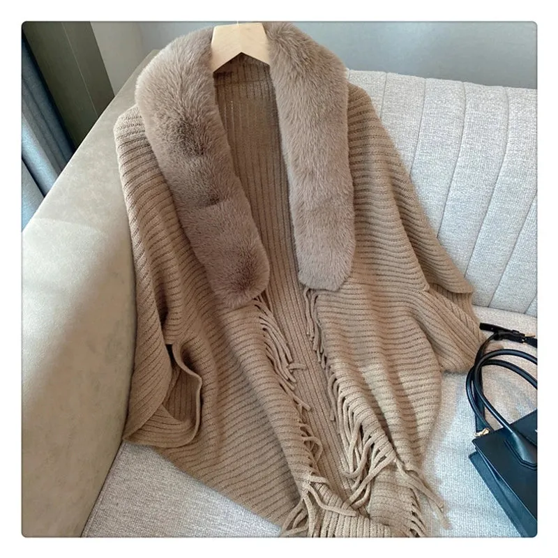 Shawl Cape Cape Coat Women's Fashionable And Expensive Outer Wear Loose Autumn And Winter Korean Style New Wool Collar Knitted Cardigan