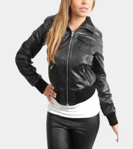 Short Women’s Leather Bomber Jacket