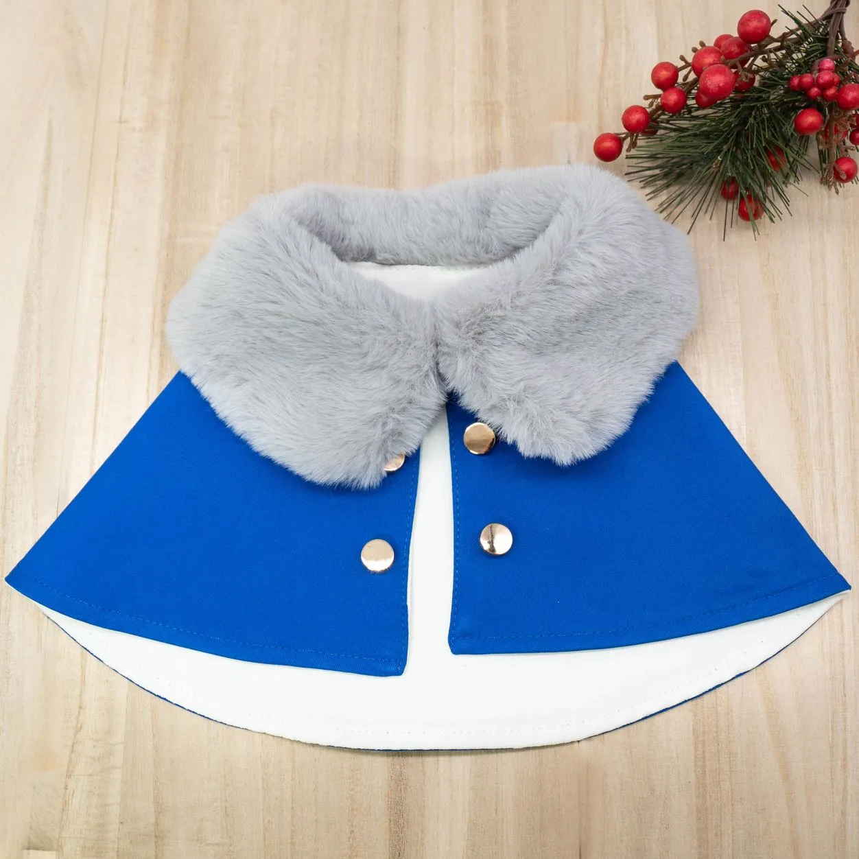 Silver Grey Faux Fur Trench Coat in Royal Blue