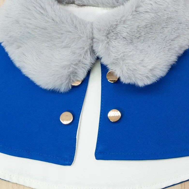 Silver Grey Faux Fur Trench Coat in Royal Blue