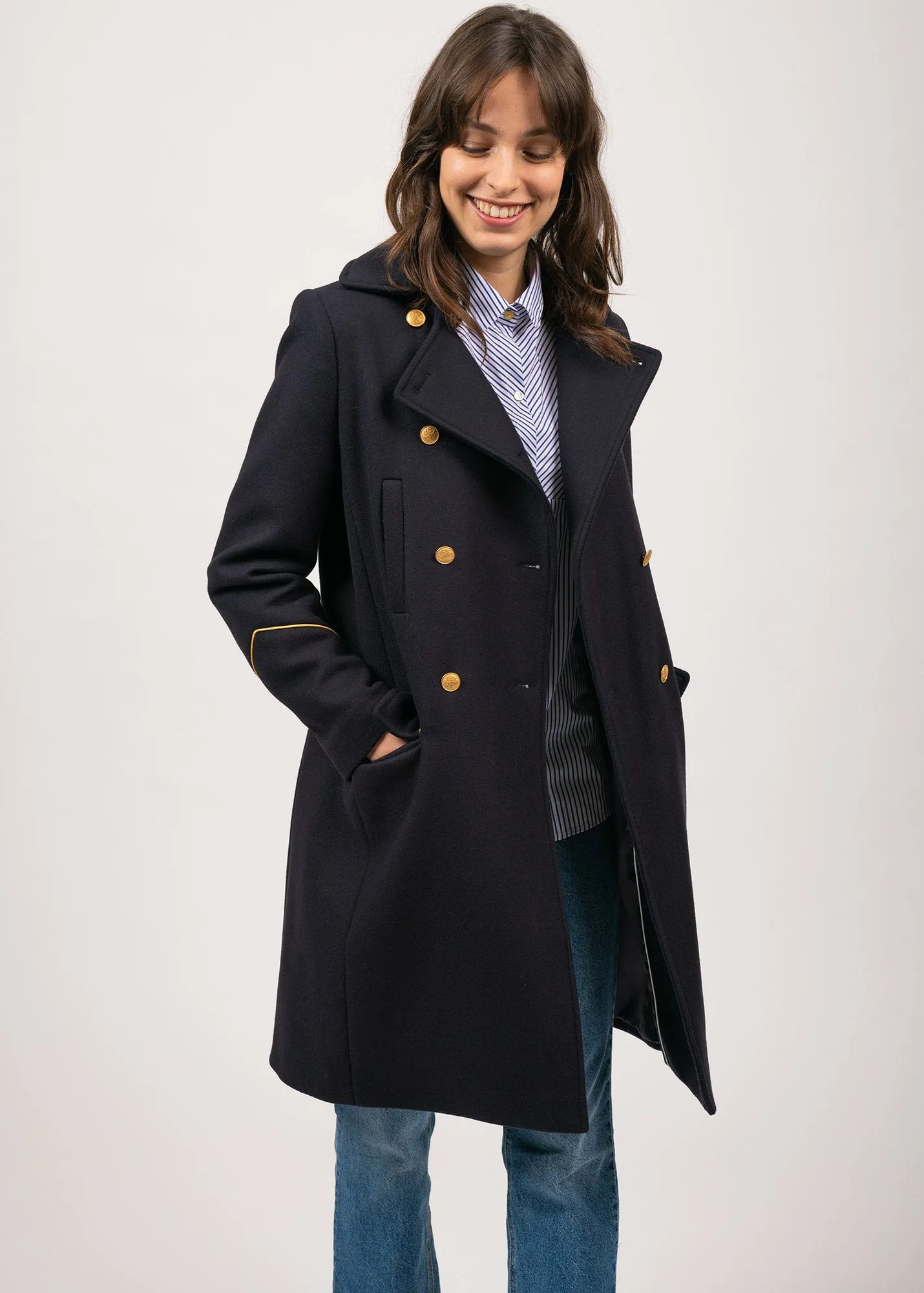 Ste Louane officer jacket inspired coat - in wool cloth (NAVY)