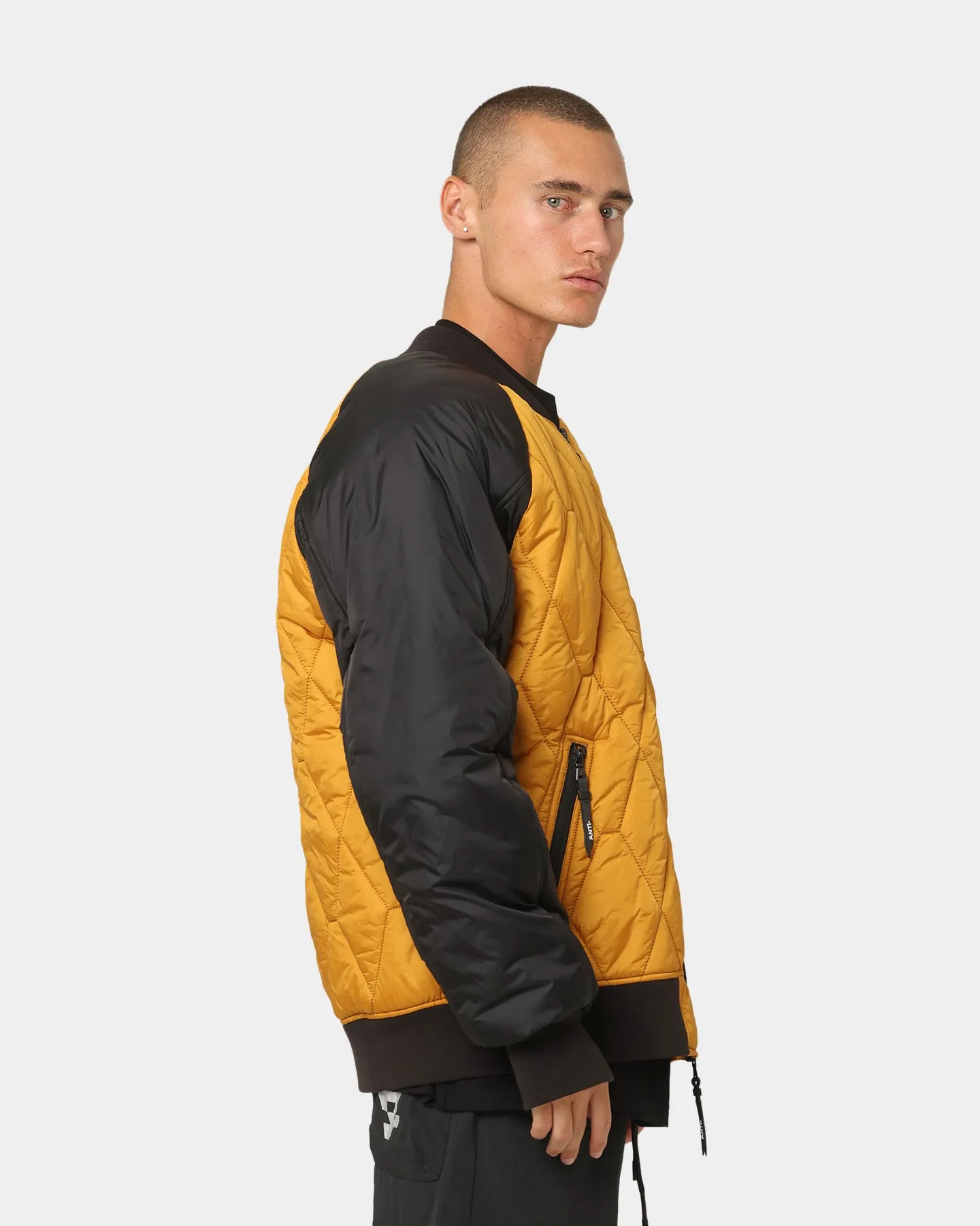 The Anti Order Corvus Quilted Bomber Jacket Mustard/Black/White