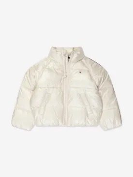 Tommy Hilfiger Girls Global Stripe Puffer Jacket in Beige