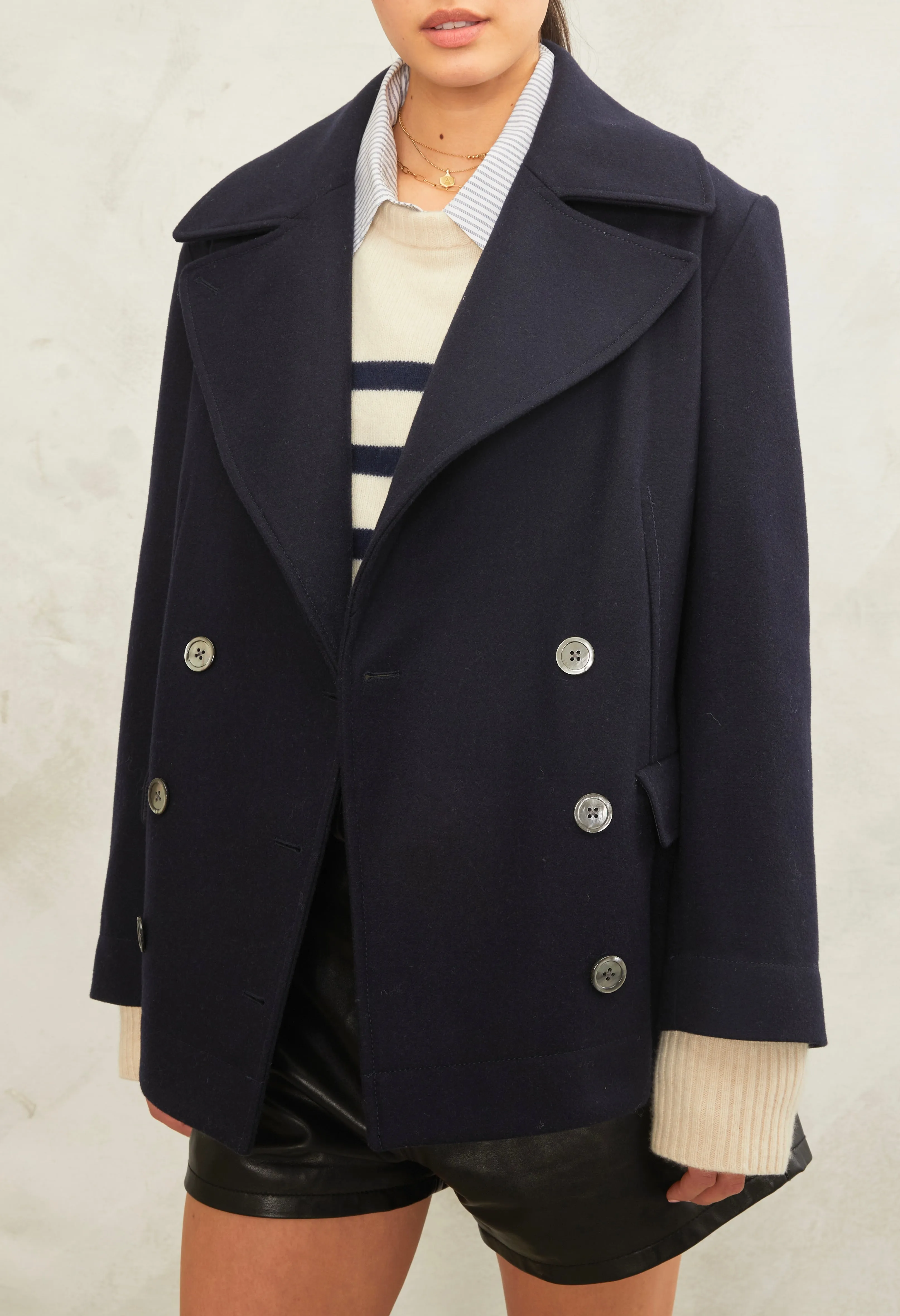 Vera Double Breasted Wool Peacoat in Deep Navy