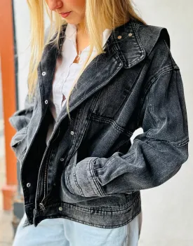 Washed black denim jacket