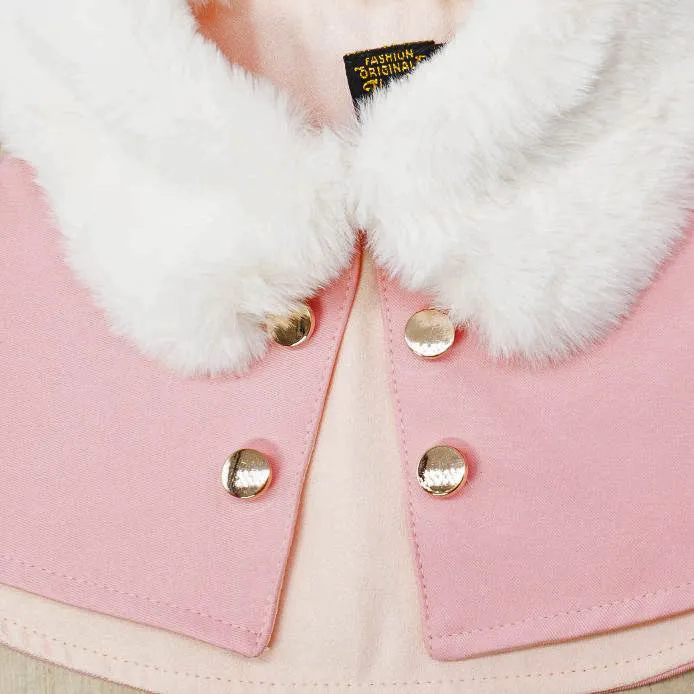 White Faux Fur Trench Coat in Blush Baby Pink