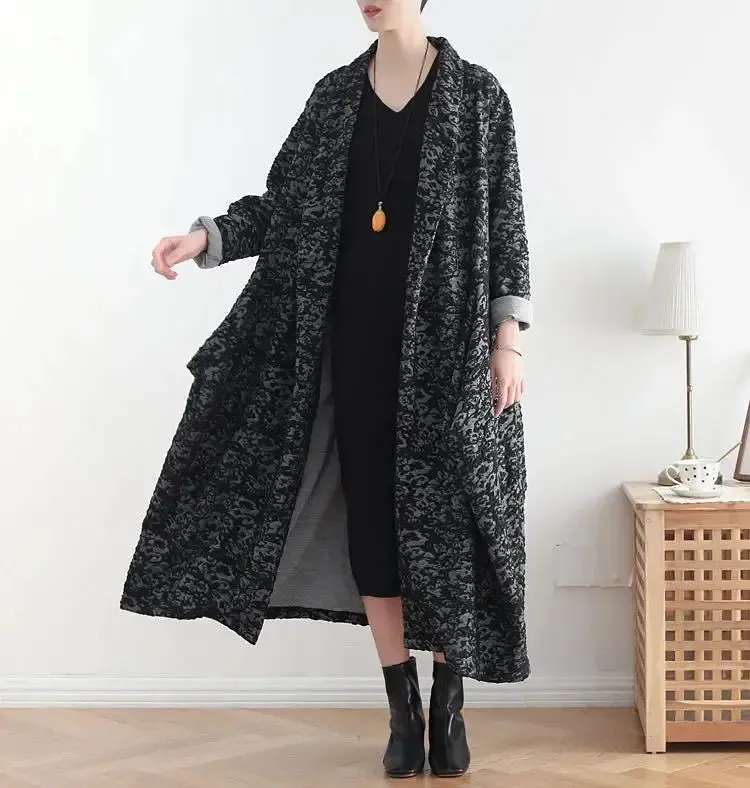 Winter Maxi Coat Womens Oversized Dark Gray Cotton Winter Coat